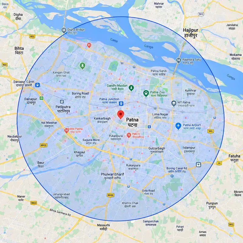 Illustrative map of Patna and nearby areas for Google Business Profile management services