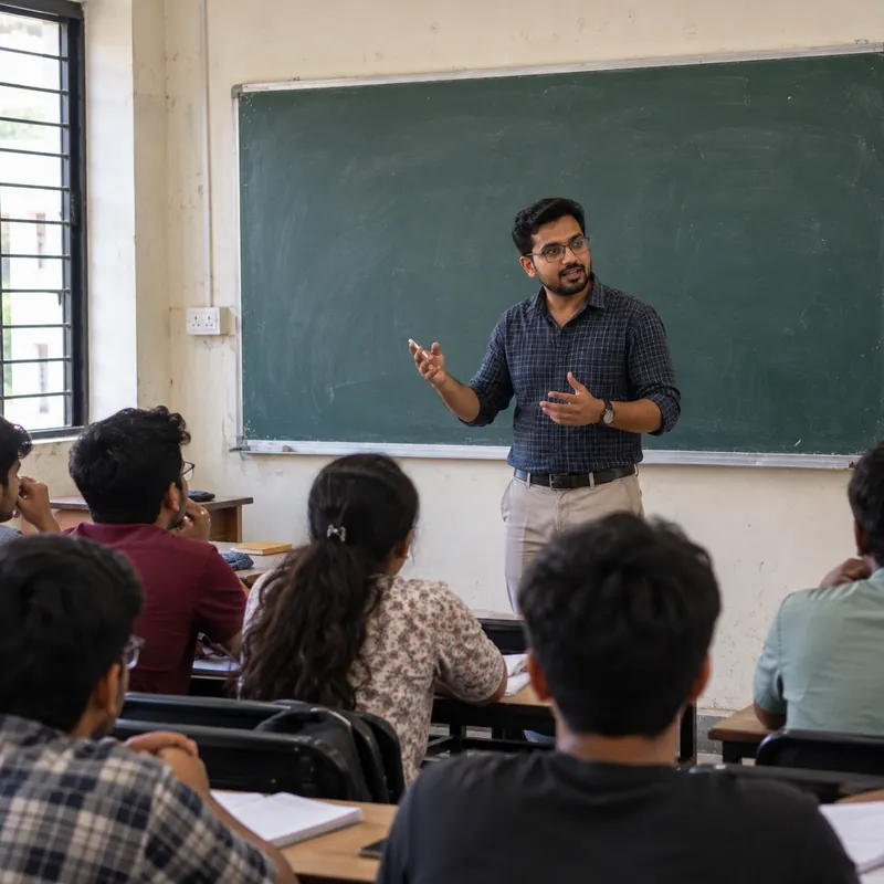 Teacher explaining a lesson to students in a coaching classroom