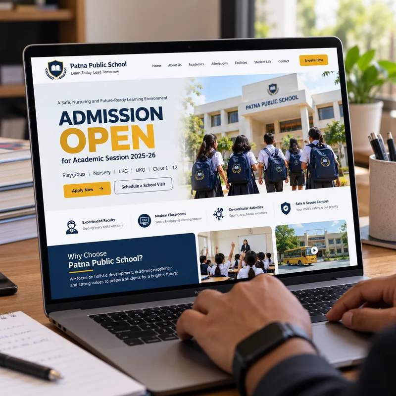 School branding agency in Patna - admission open school website showing facilities, safety and why choose the school