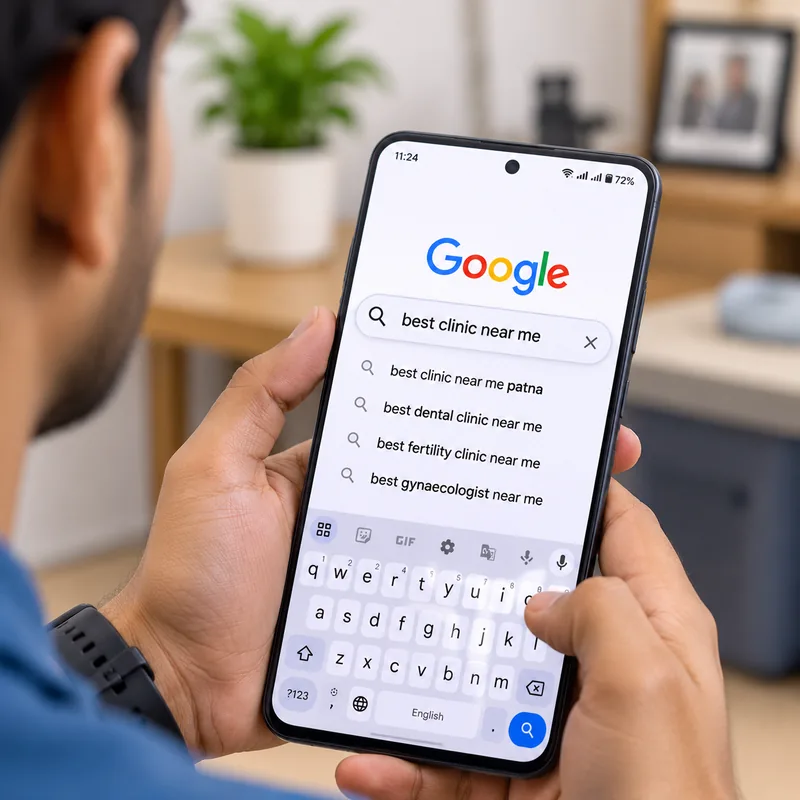 Patient searching best fertility clinic near me in Patna on Google for local IVF clinic results